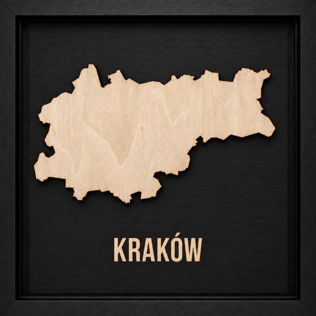 Kraków — drewniana mapa w ramce