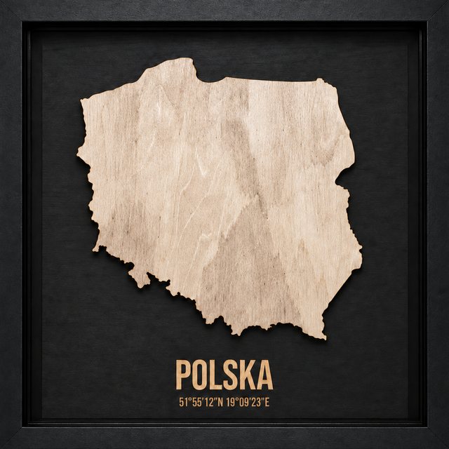 Polska — drewniana mapa w ramce